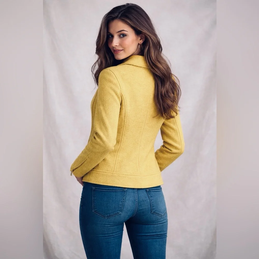 Tahari Women's Vibrant Yellow Leather Jacket - Picture 2 of 9